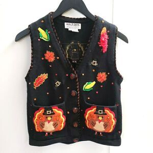 Jack B Quick Thanksgiving Fall Sweater Vest Size Petites PP Embellished